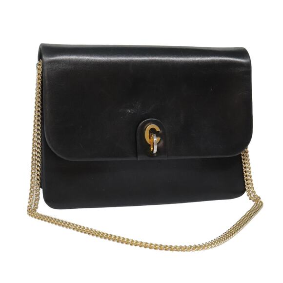 DIOR Chain Shoulder Bag Leather Black Gold - Picture 1 of 12